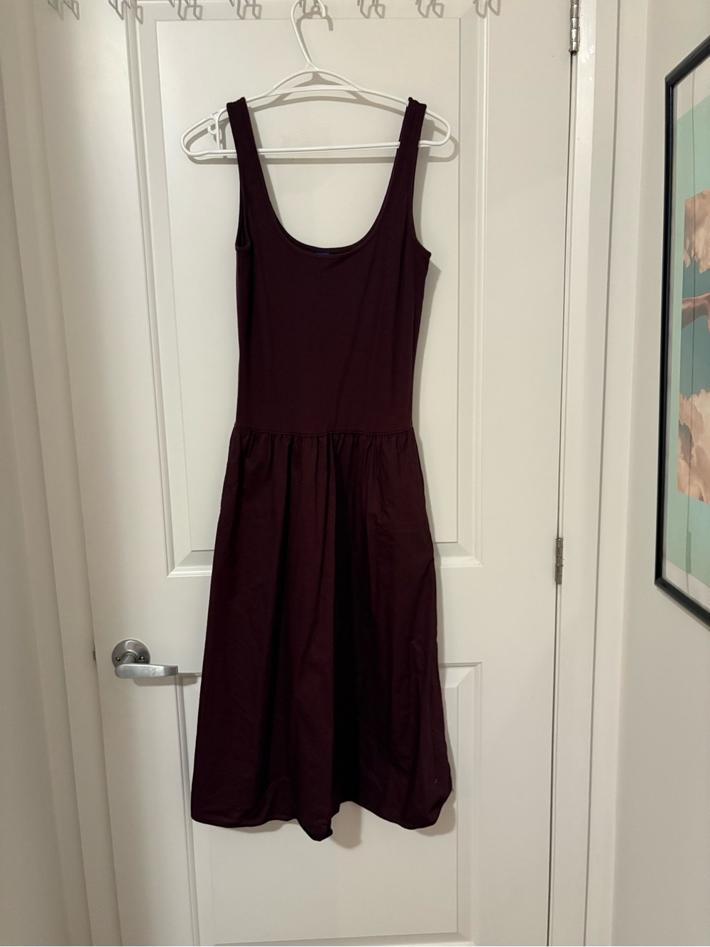 Women's Sleeveless Scoop Neck drop-waist Midi Dress in Deep Burgundy
